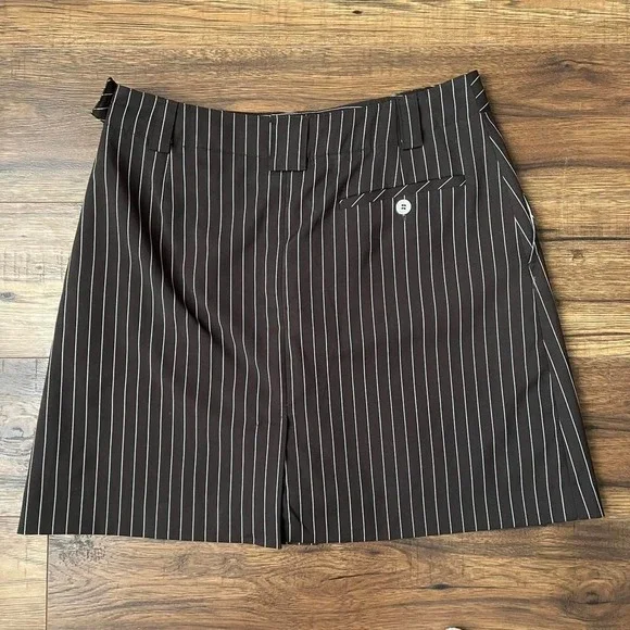 Y2K‎ Brown Pinstripe Mini Skirt Hidden Shorts Women 4 Officecore Preppy Academia - Picture 6 of 7